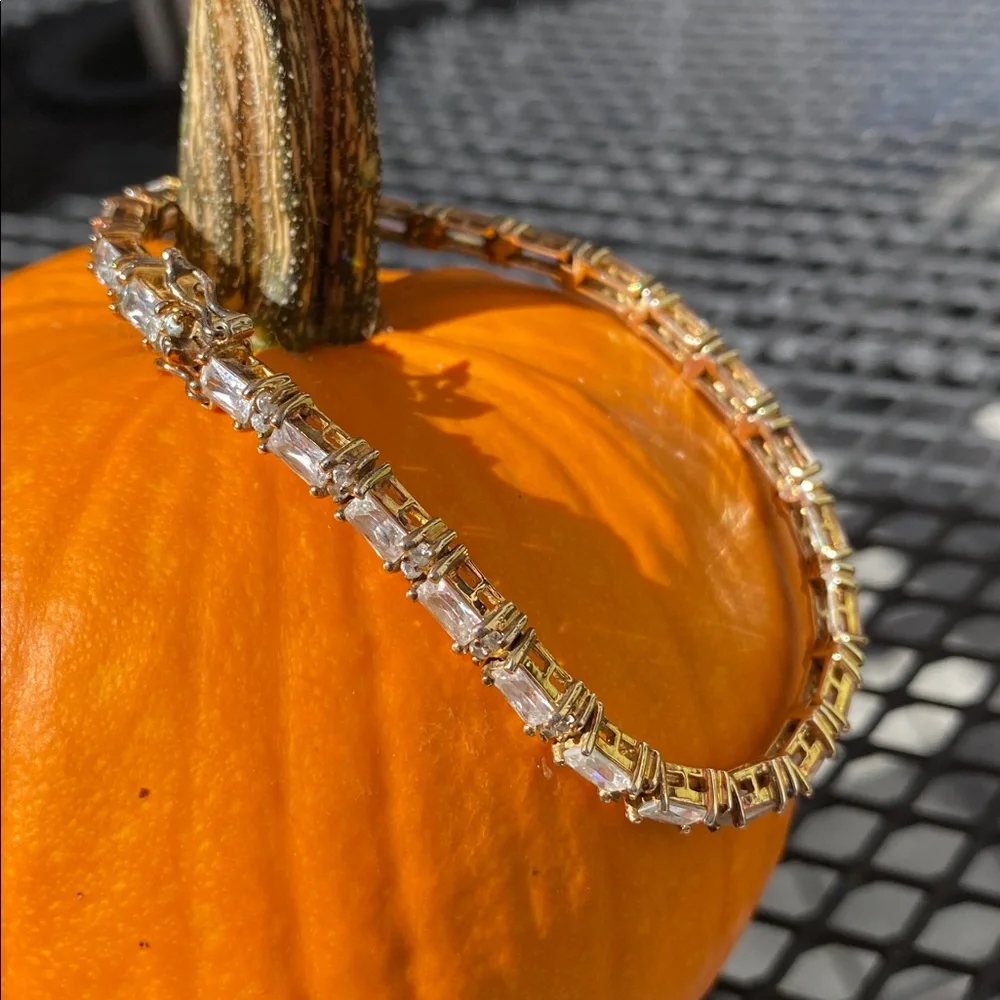 Gold Color over Sterling Tennis Style Bracelet - Picture 17 of 17